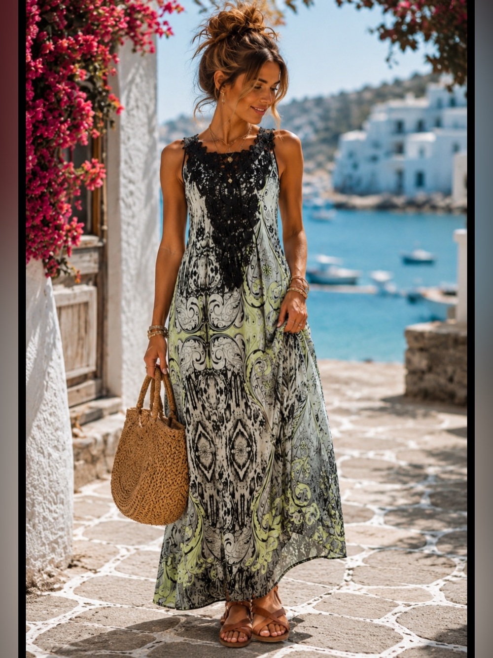 Dex Sleeveless Maxi Dress with Black Embroidered Detail XS